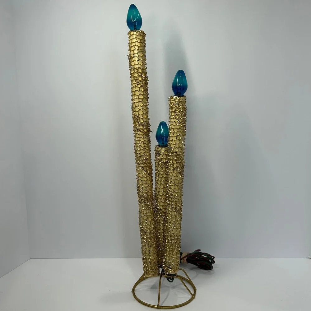 Vintage‎ MCM Gold Tinsel Mesh 3-Tier Electric Candelabra Christmas Centerpiece